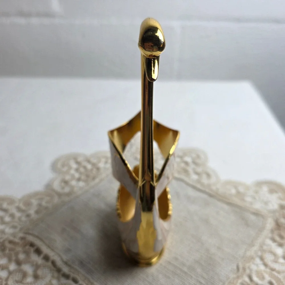 Gold Tone Swan Base 6 Bow Rhinestone Spoon Set Enamel Glam Coffee Spoons